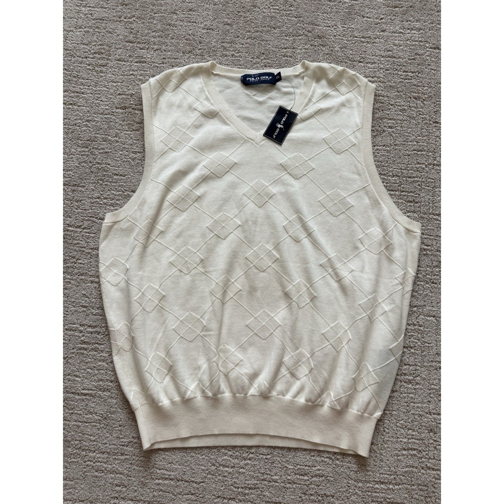 NWT $165 POLO Golf Diamond Knit Ralph Lauren VEST Pima Cotton Ivory Mens XL